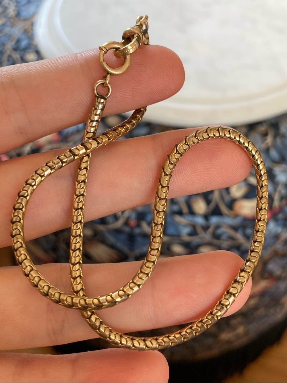Antique Bates & Bacon 12K GF Articulated Scales Watch Chain Choker Necklace